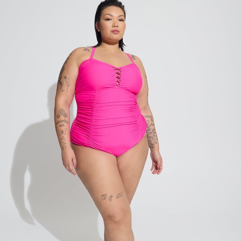 NWT Torrid 0 (L) Wireless Lattice One-Piece Swimsuit, Plus Size 0x 12 Large Swim